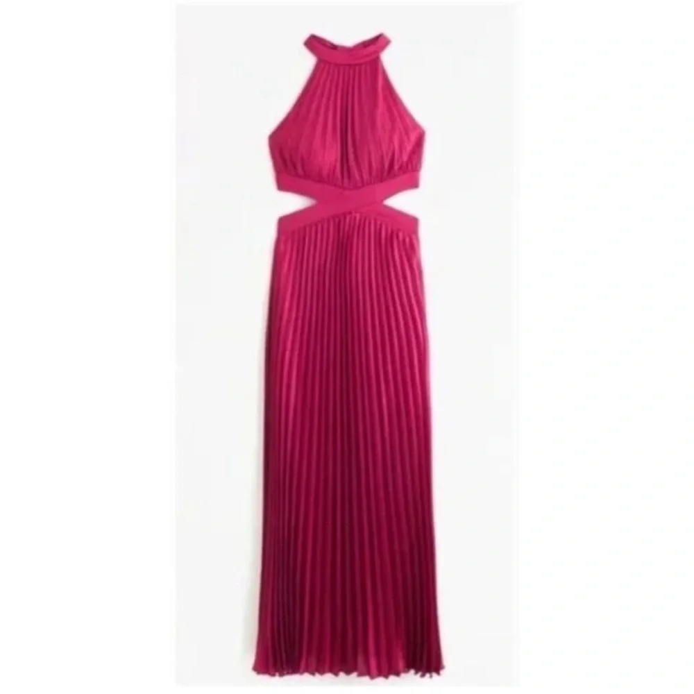 Abercrombie & Fitch Fuchsia Halter Maxi Dress with Cutout Waist